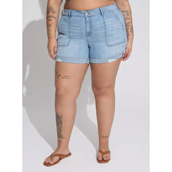 torrid Pants - Torrid Denim Shorts Vintage Stretch Mid Rise Blue Distressed
